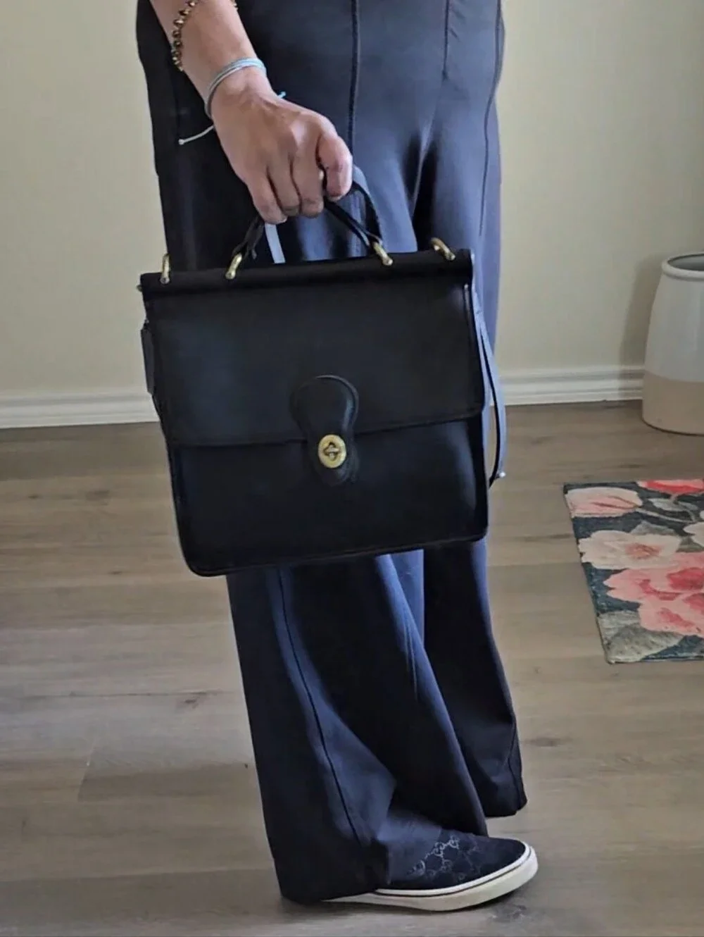 Coach Vintage Willis Black Leather Top Handle Satchel Purse